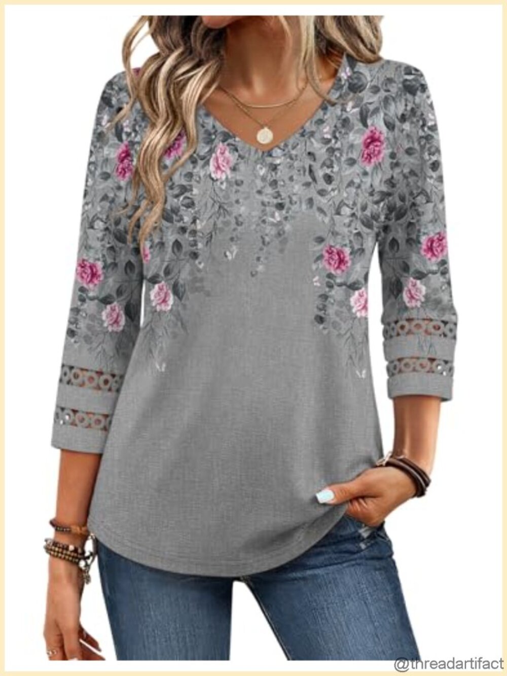 Zeagoo Womens 3/4 Sleeve V Neck Dressy Casual Blouse Top